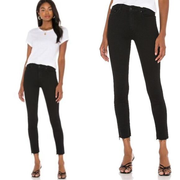 Mother The Looker Skinny Black Jeans Cut Out Size 26 - Picture 1 of 10